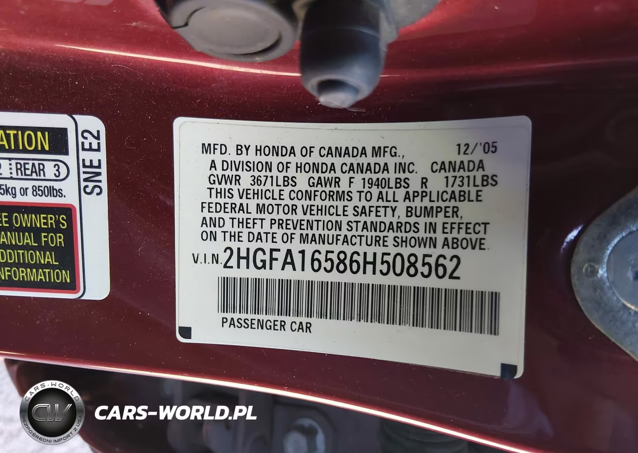 2006 Honda Civic Lx VIN:2HGFA16586H508562 - 9