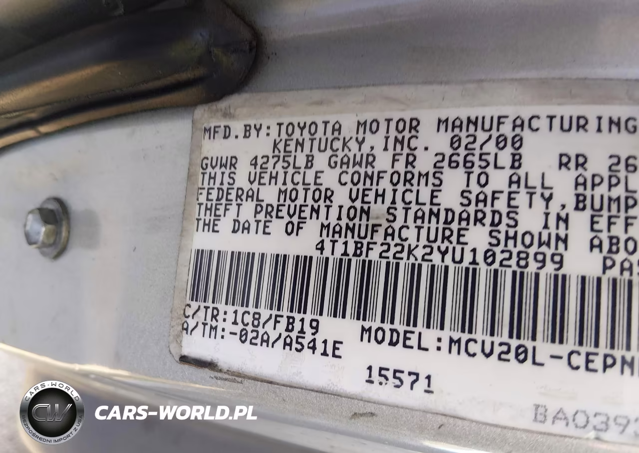 2000 Toyota Camry Le V6 VIN:4T1BF22K2YU102899 - 9