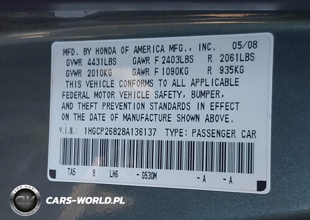 2008 Honda Accord 2.4 Ex-L VIN:1HGCP26828A136137 - 9