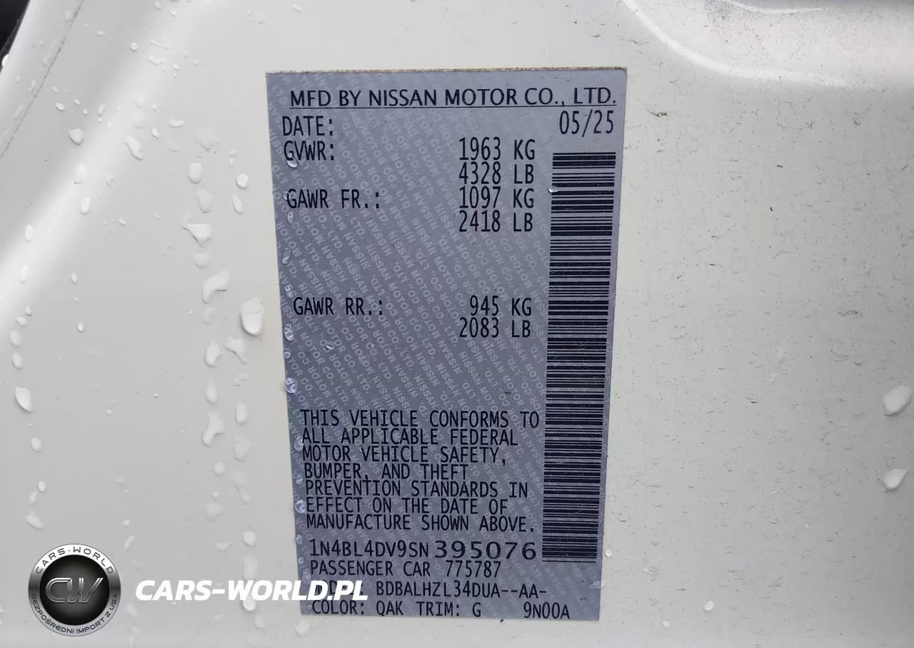 2025 Nissan Altima Sv Fwd VIN:1N4BL4DV9SN395076 - 9