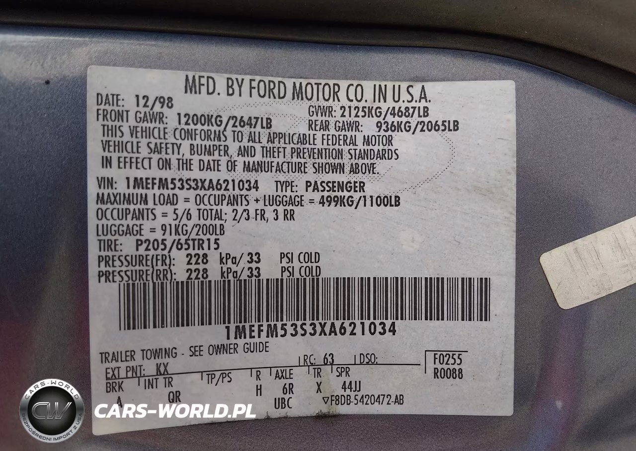 1999 Mercury Sable Ls VIN:1MEFM53S3XA621034 - 9