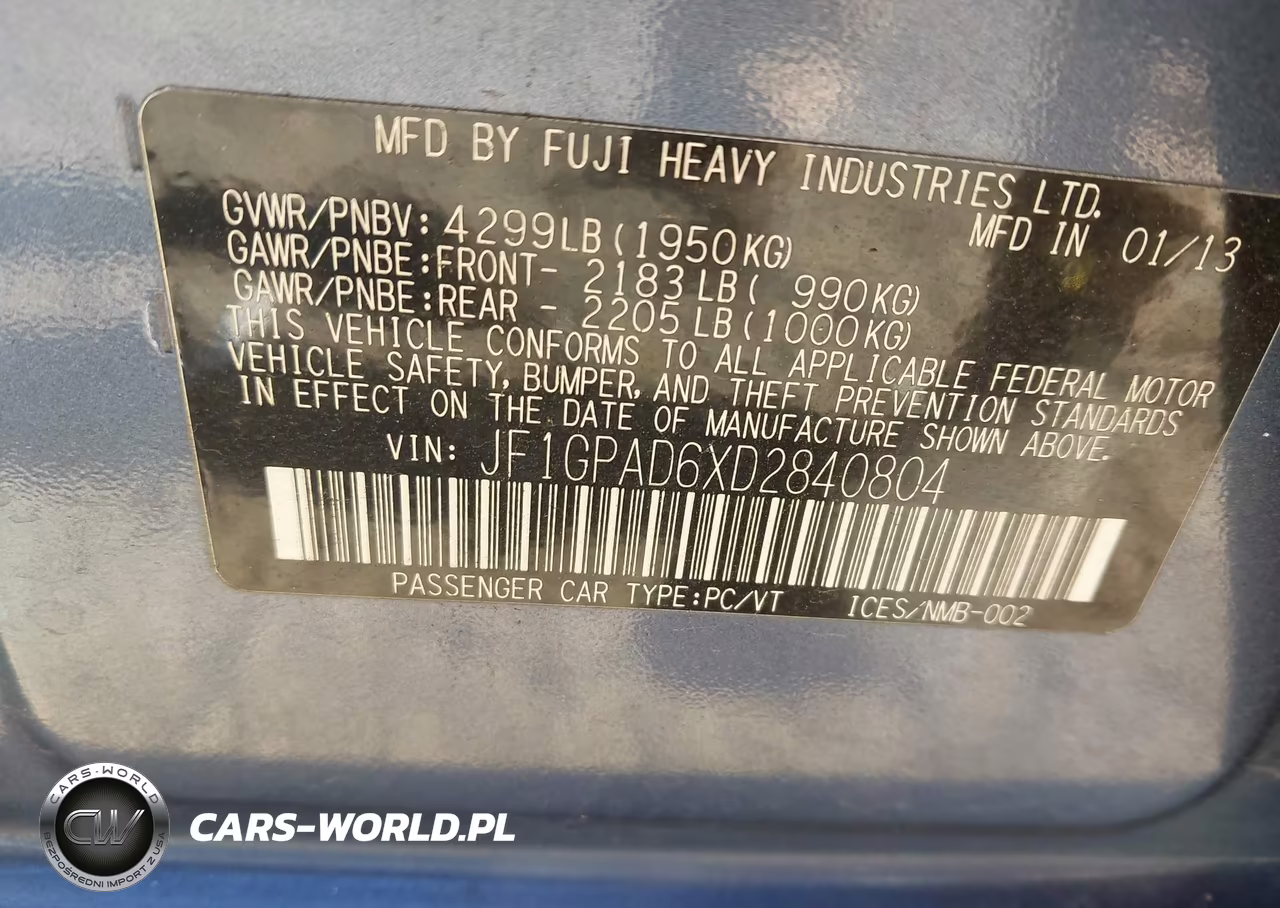 2013 Subaru Impreza 2.0I Premium VIN:JF1GPAD6XD2840804 - 9