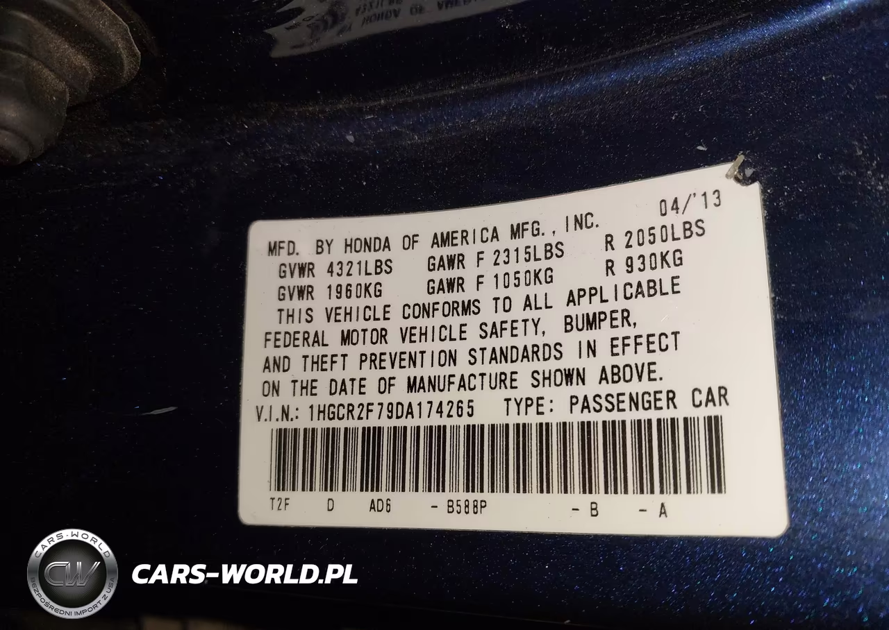 2013 Honda Accord Ex VIN:1HGCR2F79DA174265 - 9