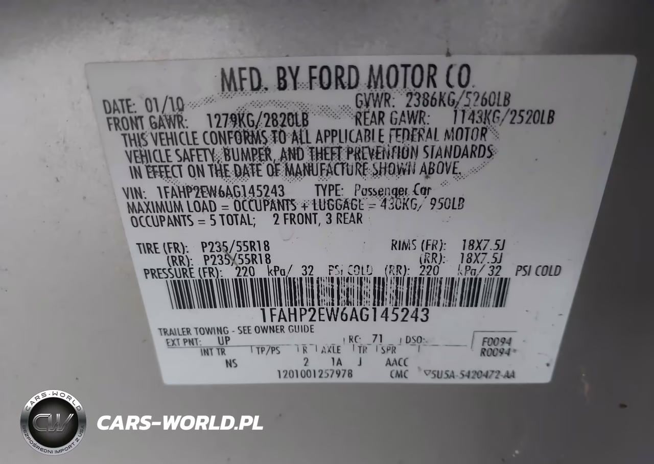 2010 Ford Taurus Sel VIN:1FAHP2EW6AG145243 - 9