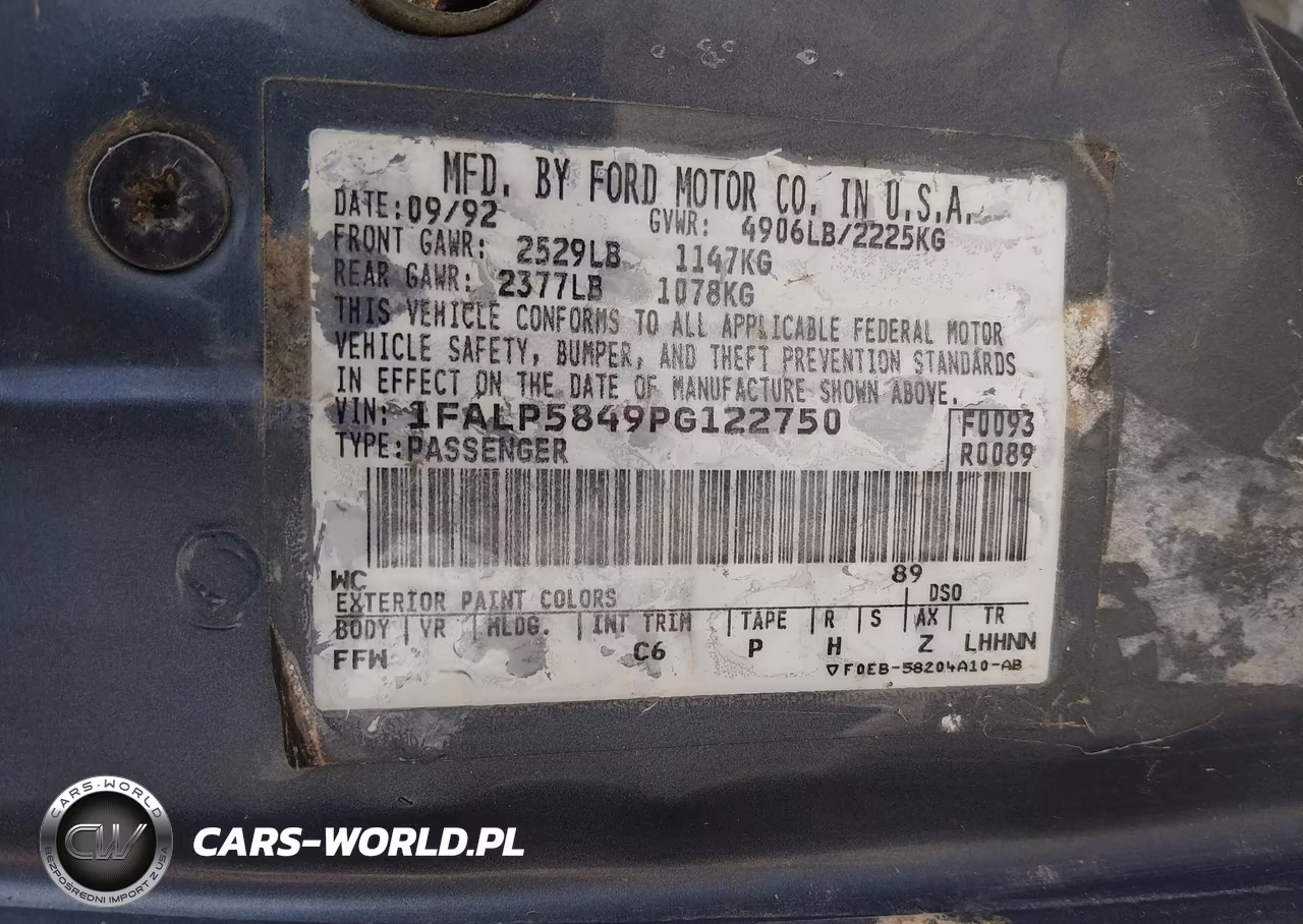 1993 Ford Taurus Lx VIN:1FALP5849PG122750 - 9