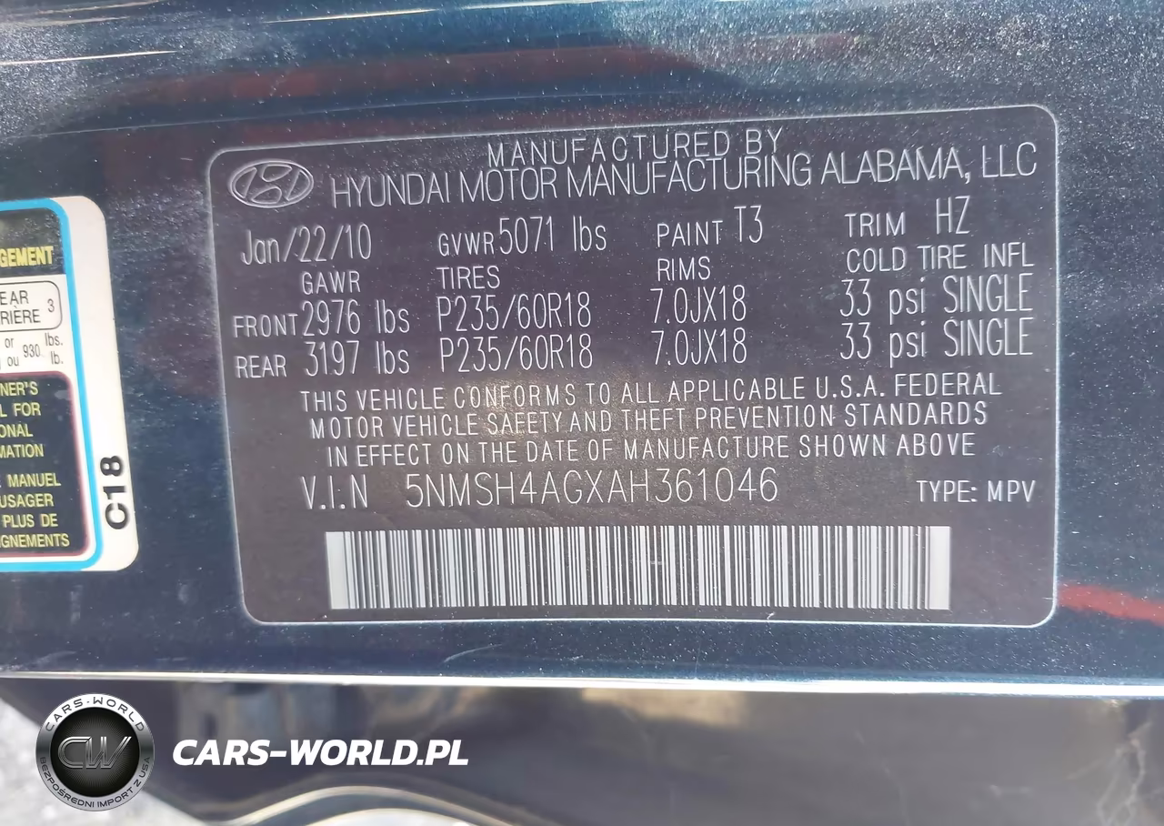 2010 Hyundai Santa Fe Se VIN:5NMSH4AGXAH361046 - 9