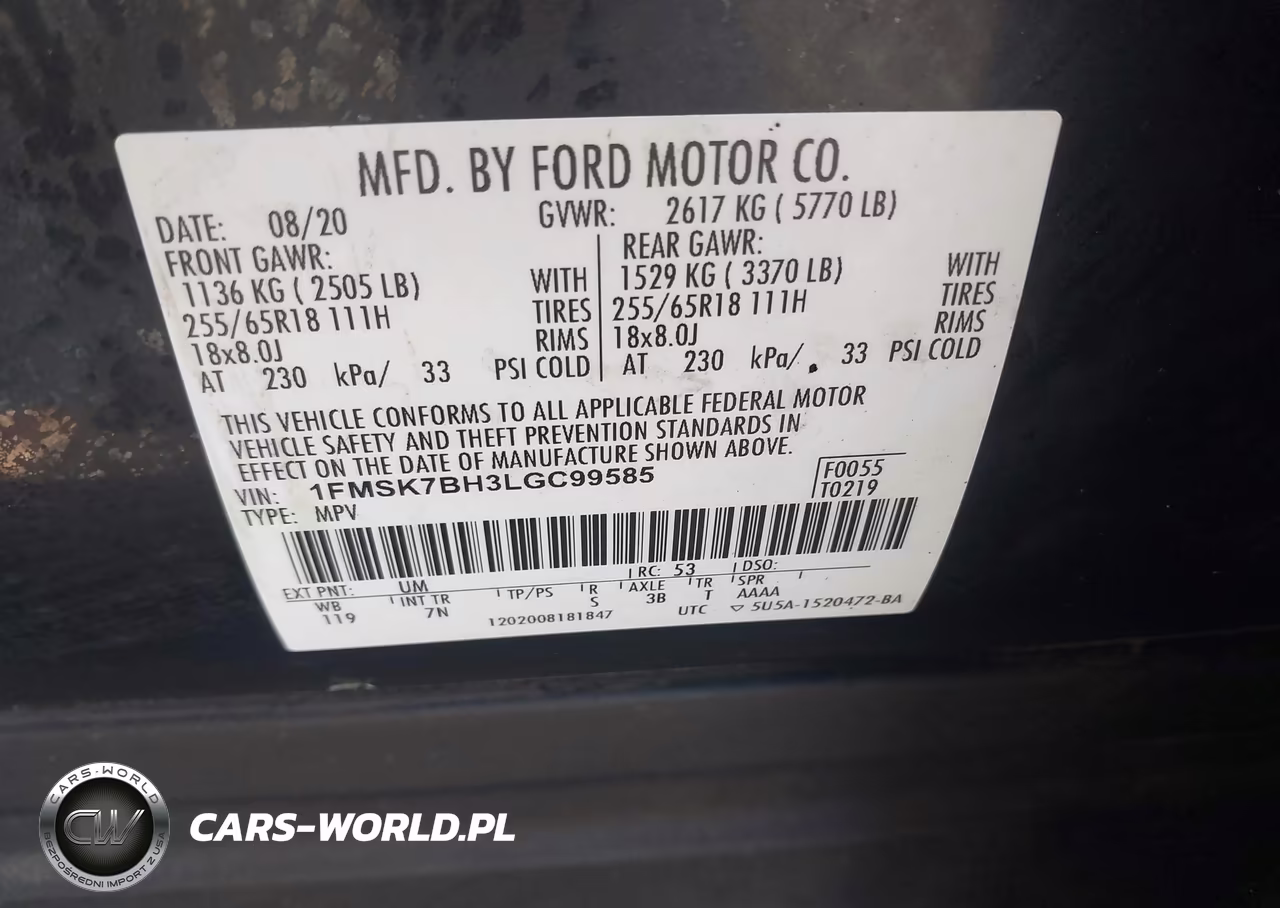 2020 Ford Explorer VIN:1FMSK7BH3LGC99585 - 9