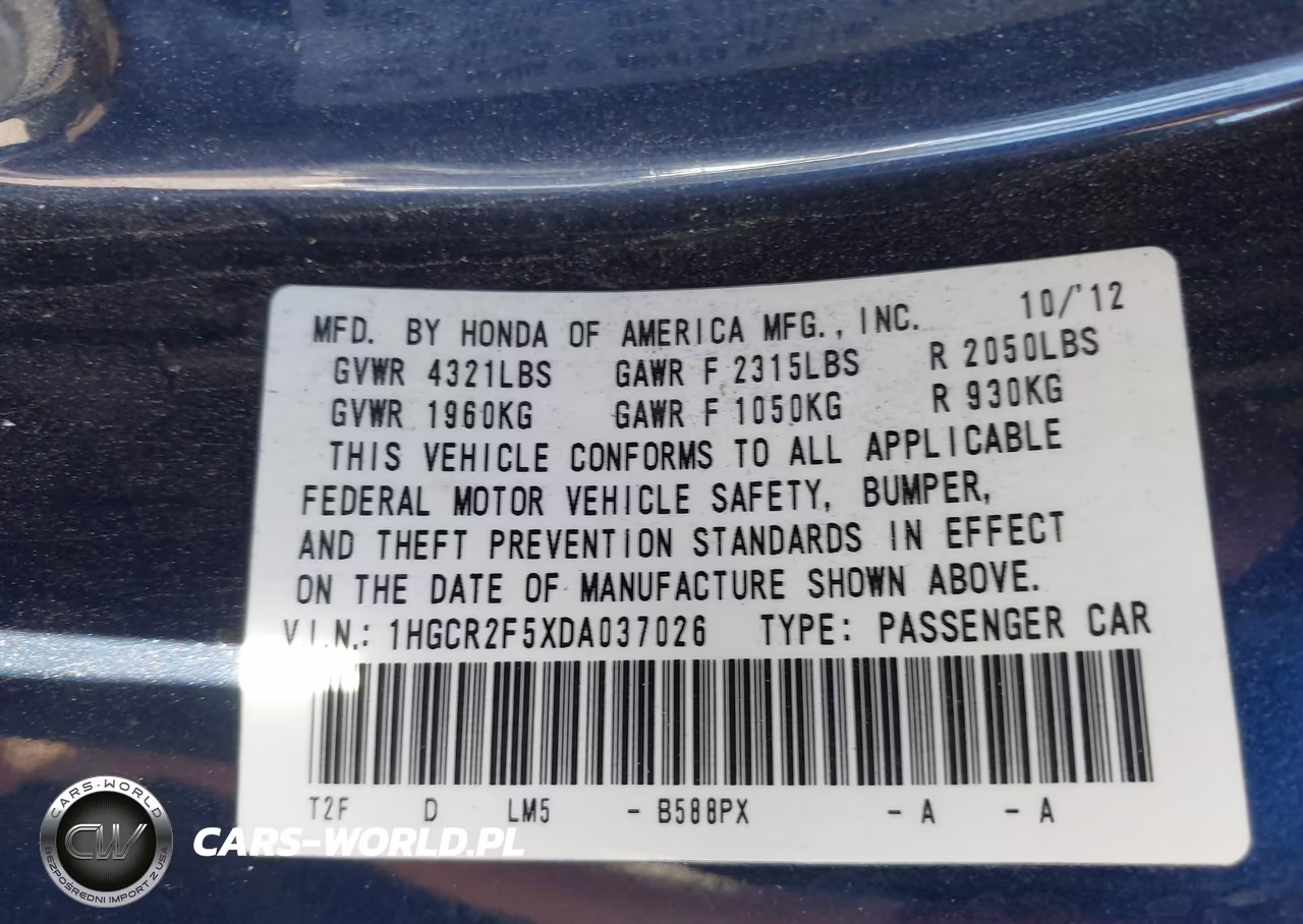 2013 Honda Accord Sport VIN:1HGCR2F5XDA037026 - 9