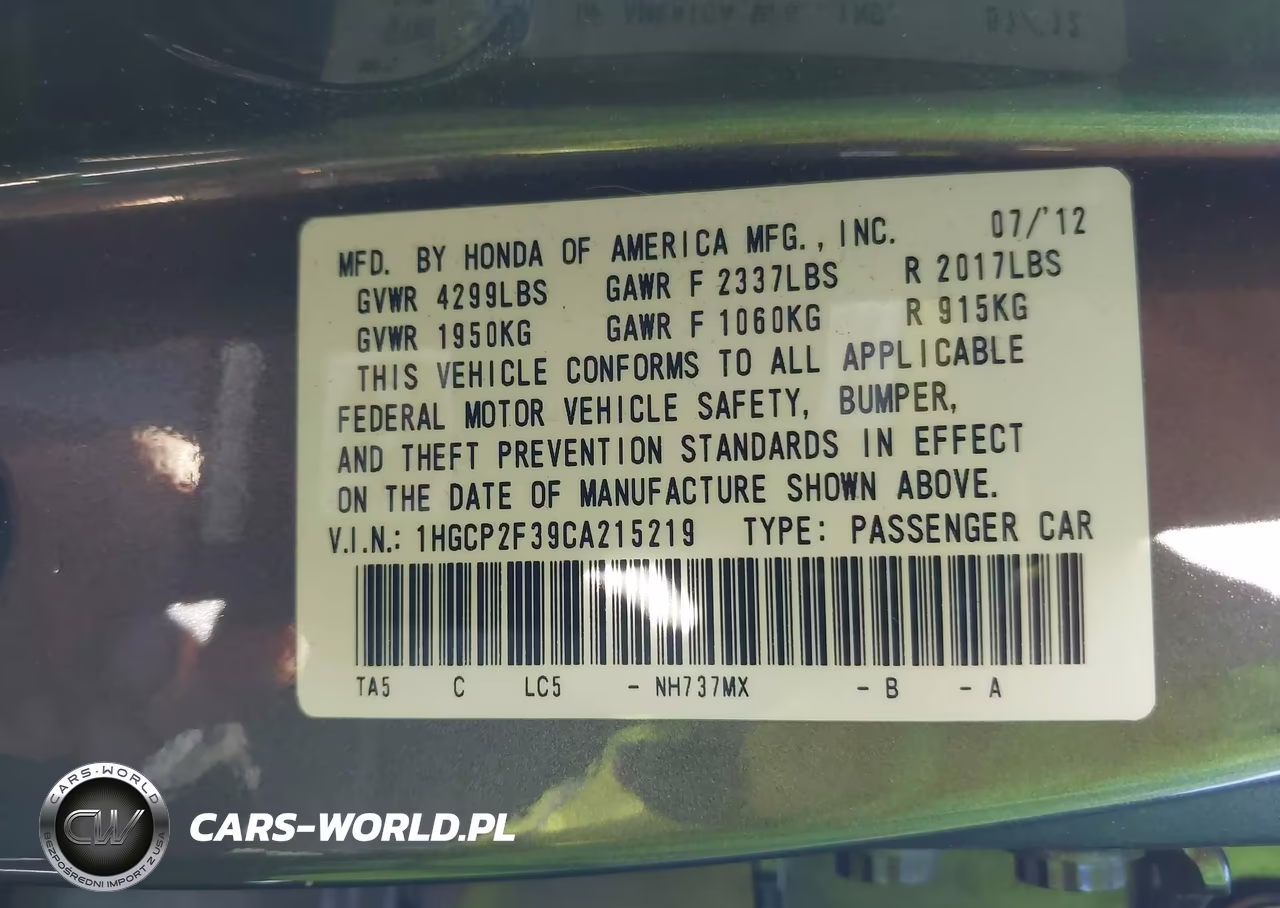 2012 Honda Accord 2.4 Lx VIN:1HGCP2F39CA215219 - 9