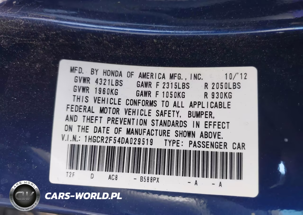 2013 Honda Accord Sport VIN:1HGCR2F54DA029519 - 9