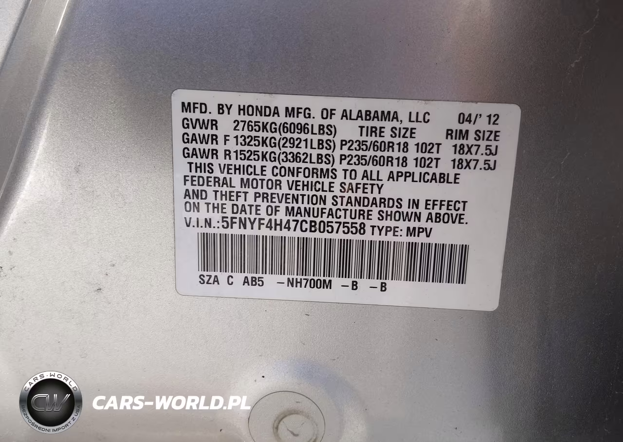 2012 Honda Pilot Ex VIN:5FNYF4H47CB057558 - 9