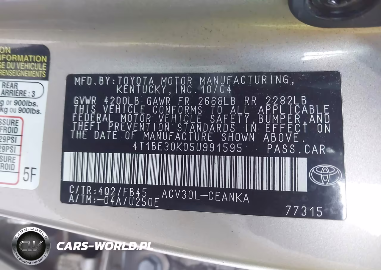 2005 Toyota Camry Le VIN:4T1BE30K05U991595 - 9