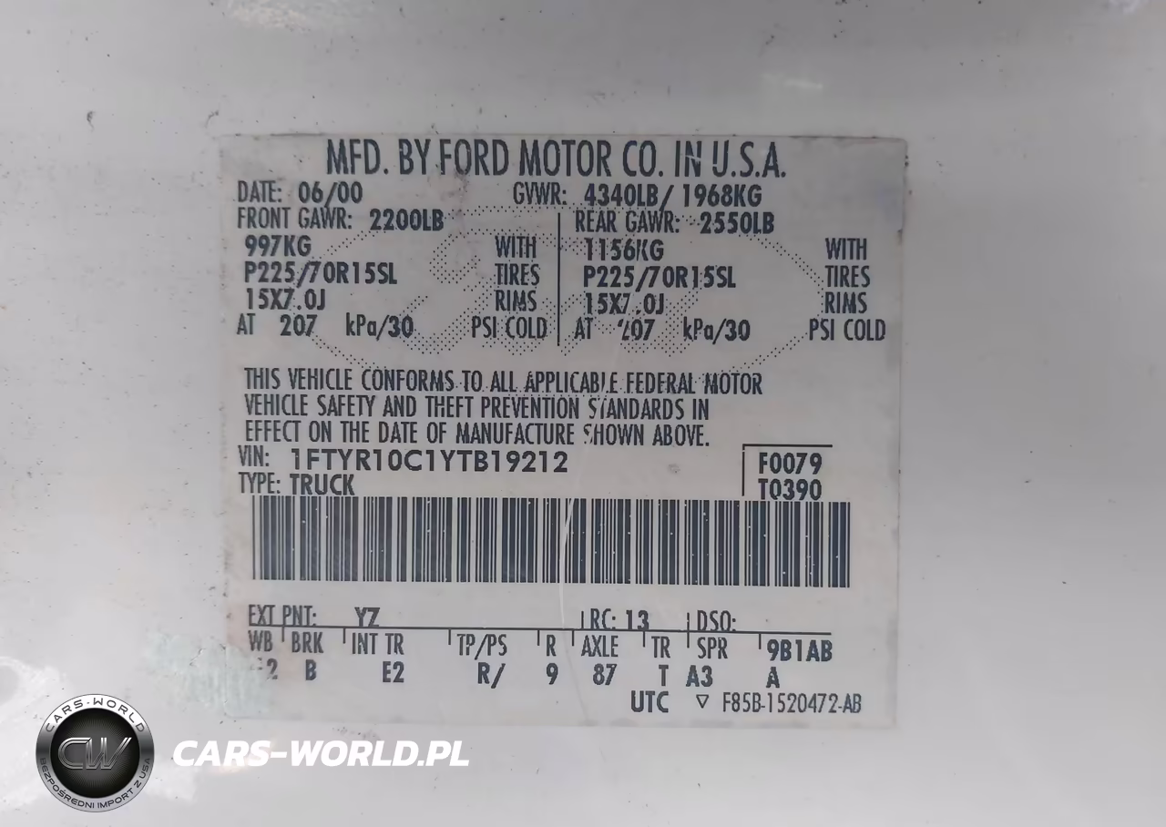 2000 Ford Ranger Xl-Xlt VIN:1FTYR10C1YTB19212 - 9