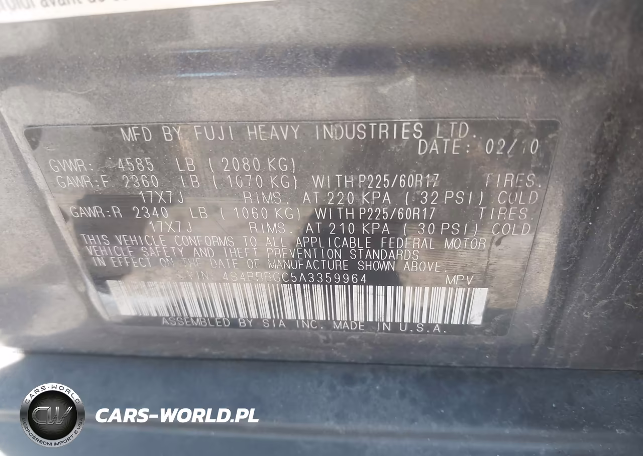 2010 Subaru Outback 2.5I Premium VIN:4S4BRBGC5A3359964 - 9