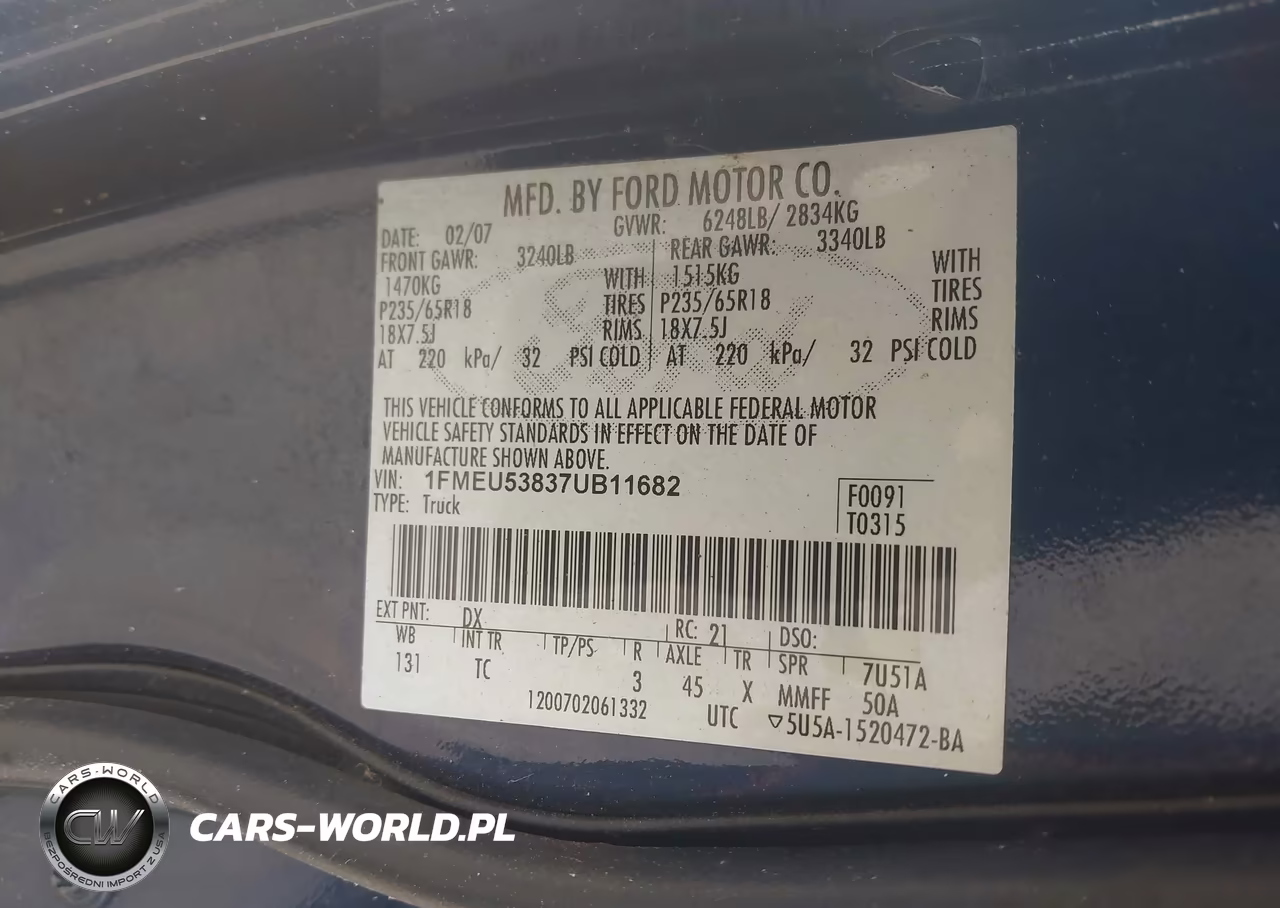 2007 Ford Explorer Sport Trac VIN:1FMEU53837UB11682 - 9