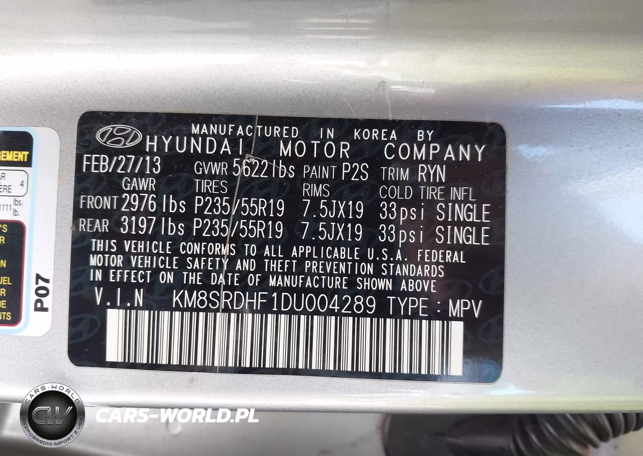 2013 Hyundai Santa Fe Limited VIN:KM8SRDHF1DU004289 - 9