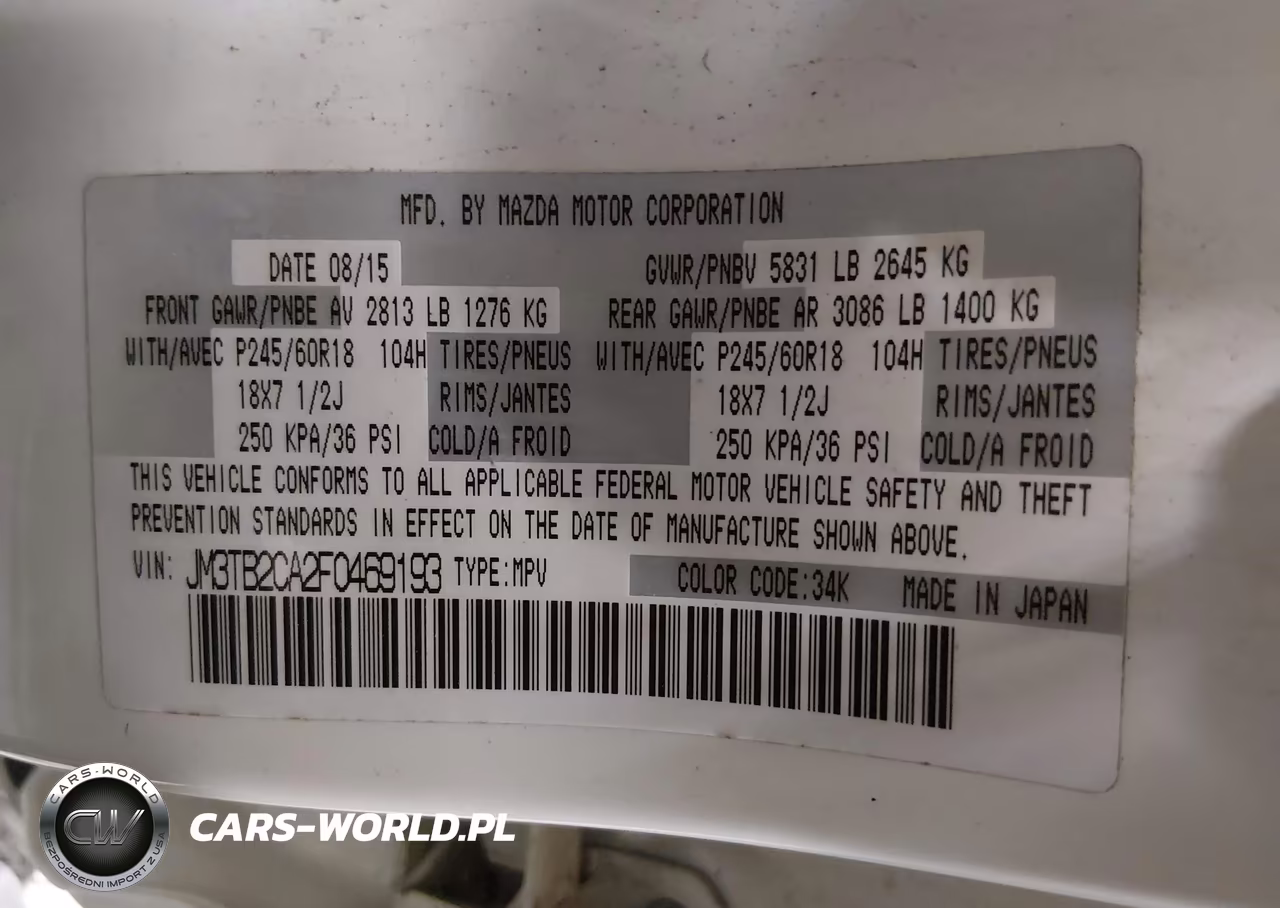2015 Mazda Cx-9 Touring VIN:JM3TB2CA2F0469193 - 9