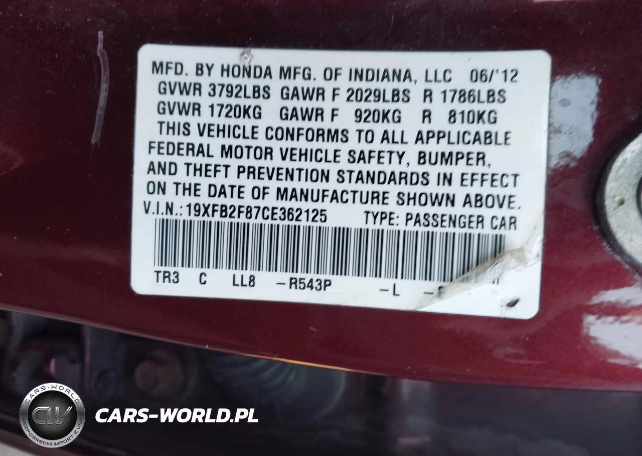 2012 Honda Civic Ex VIN:19XFB2F87CE362125 - 9