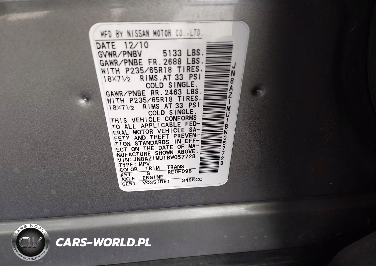2011 Nissan Murano Sv VIN:JN8AZ1MU1BW057728 - 9