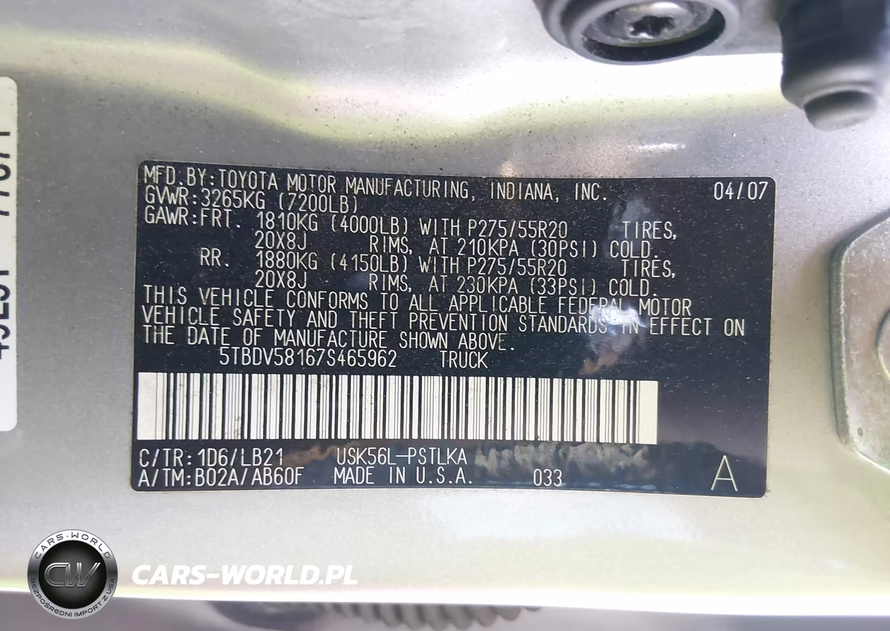 2007 Toyota Tundra Limited 5.7L V8 VIN:5TBDV58167S465962 - 9