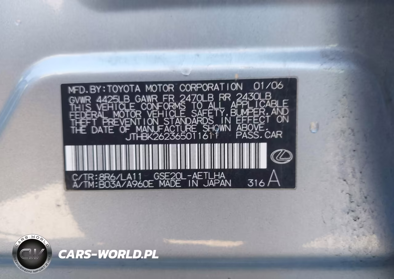 2006 Lexus Is 250 VIN:JTHBK262365011611 - 9