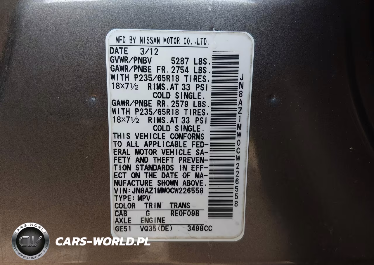 2012 Nissan Murano S VIN:JN8AZ1MW0CW226558 - 9
