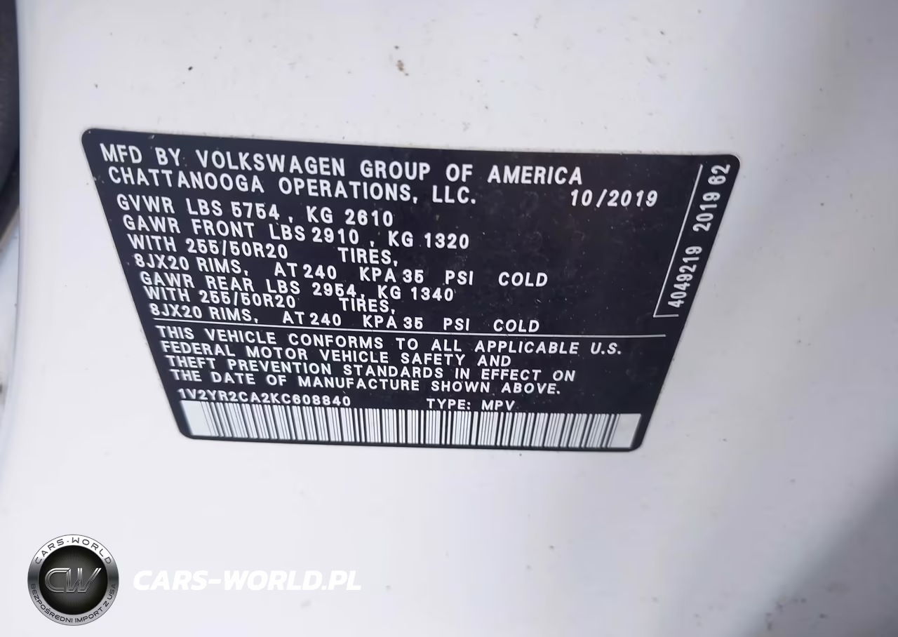 2019 Volkswagen Atlas 3.6L V6 Se W-Technology R-Line VIN:1V2YR2CA2KC608840 - 9
