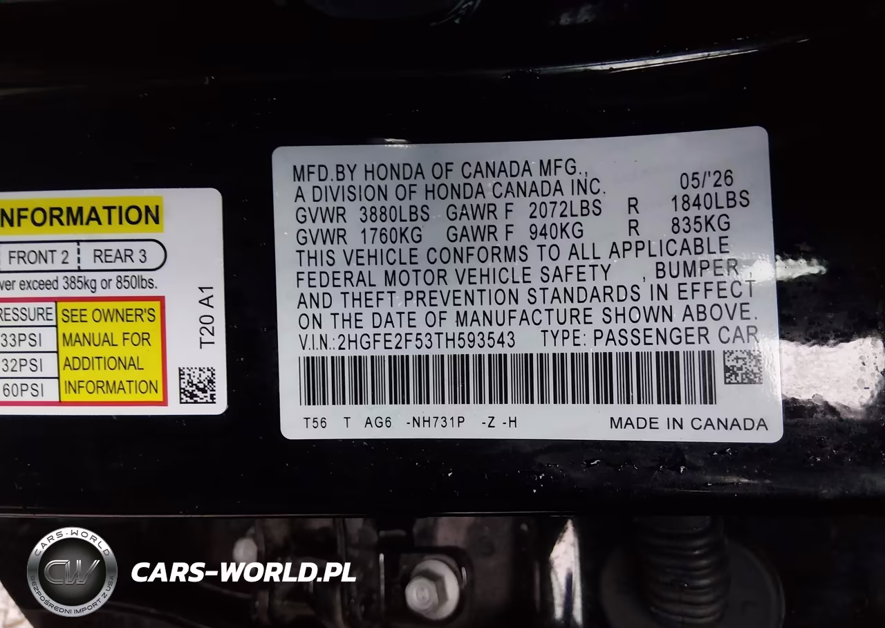 2026 Honda Civic Sport VIN:2HGFE2F53TH593543 - 9