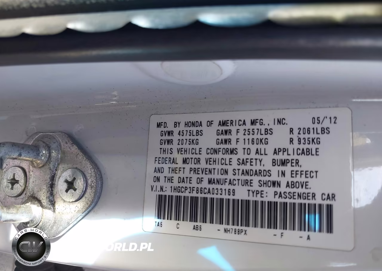2012 Honda Accord 3.5 Ex-L VIN:1HGCP3F86CA033169 - 9
