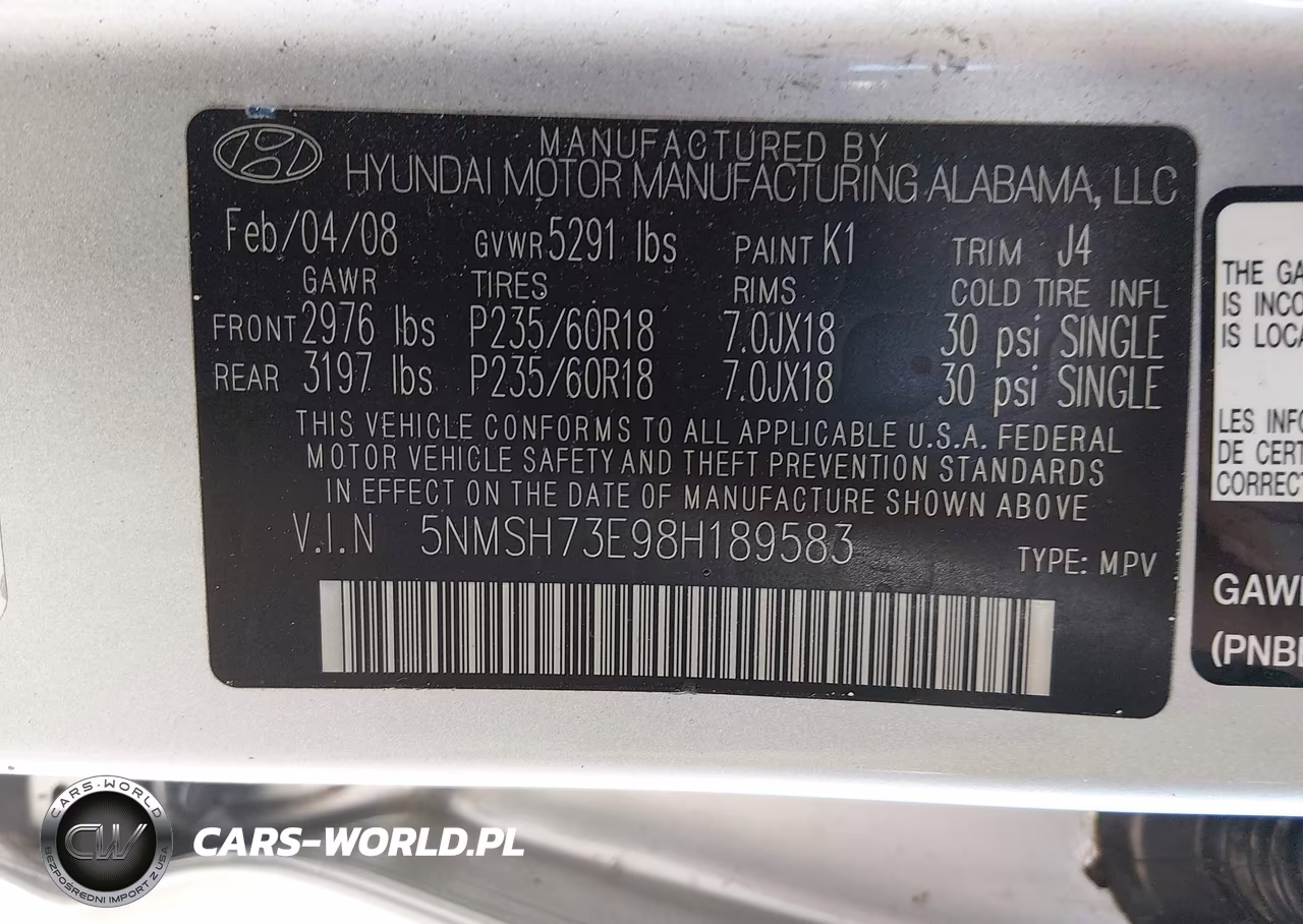 2008 Hyundai Santa Fe Limited-Se VIN:5NMSH73E98H189583 - 9