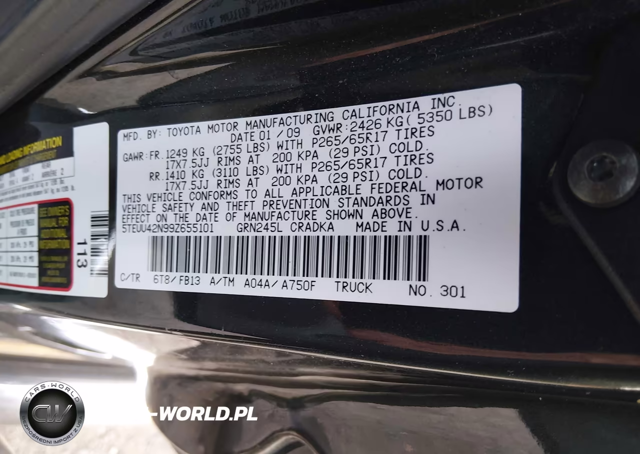 2009 Toyota Tacoma Base V6 VIN:5TEUU42N99Z655101 - 9