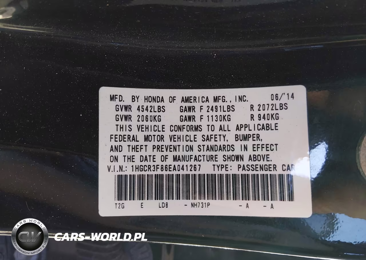 2014 Honda Accord Ex-L V-6 VIN:1HGCR3F86EA041267 - 9