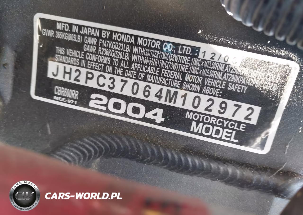 2004 Honda Cbr600 Rr VIN:JH2PC37064M102972 - 10