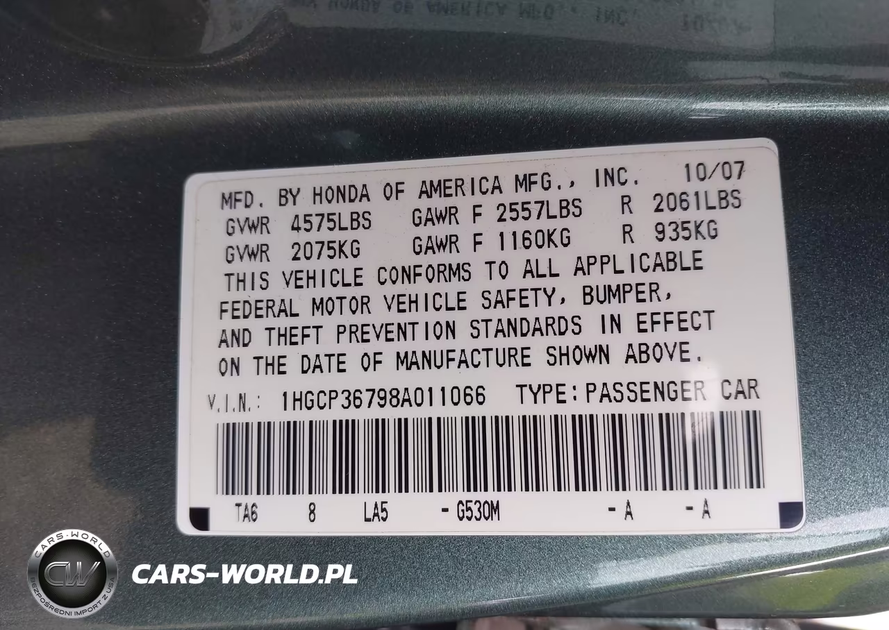 2008 Honda Accord 3.5 Ex VIN:1HGCP36798A011066 - 9