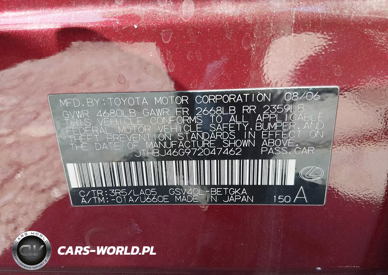 2007 Lexus Es 350 VIN:JTHBJ46G972047462 - 9