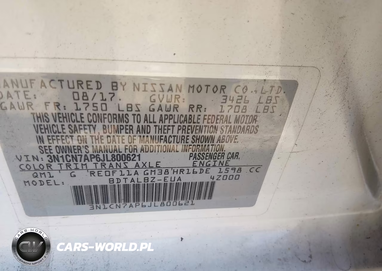 2018 Nissan Versa 1.6 Sv VIN:3N1CN7AP6JL800621 - 9