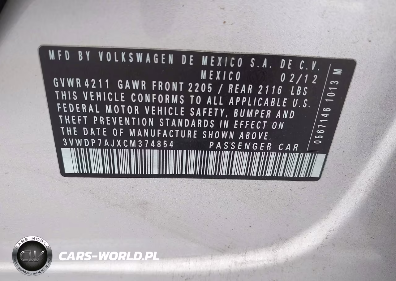 2012 Volkswagen Jetta 2.5L Se VIN:3VWDP7AJXCM374854 - 9