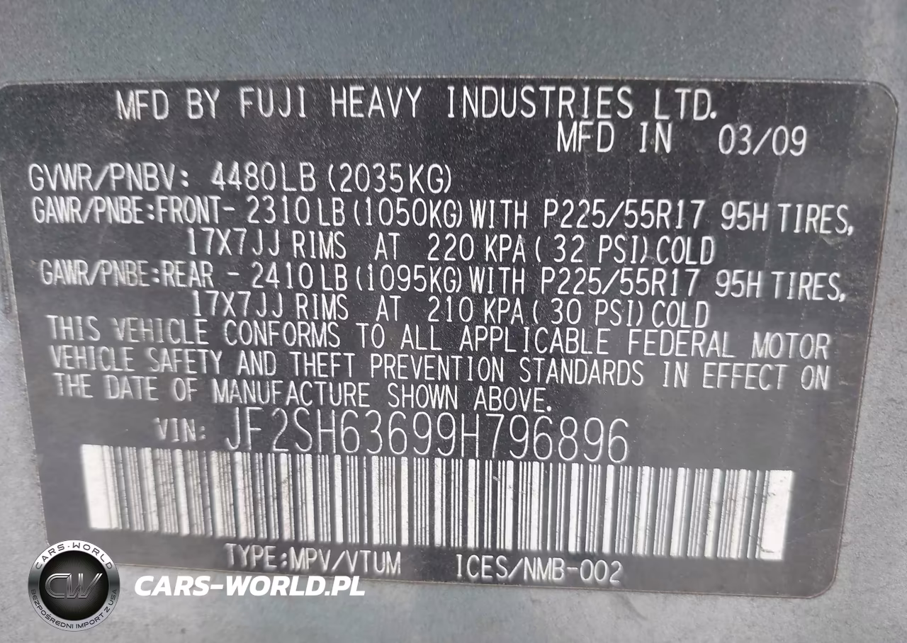 2009 Subaru Forester 2.5X VIN:JF2SH63699H796896 - 9