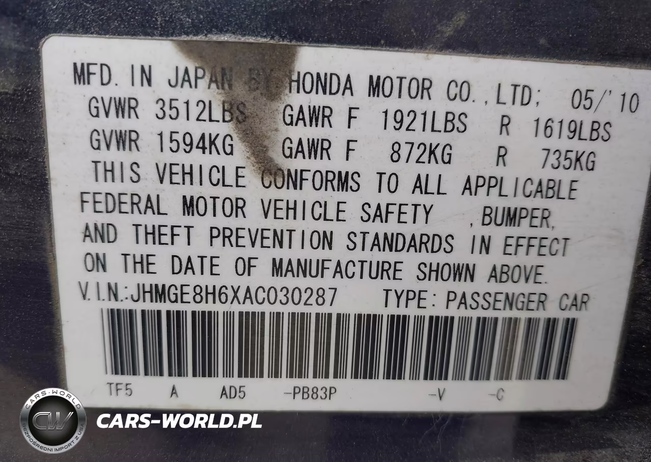 2010 Honda Fit Sport VIN:JHMGE8H6XAC030287 - 9