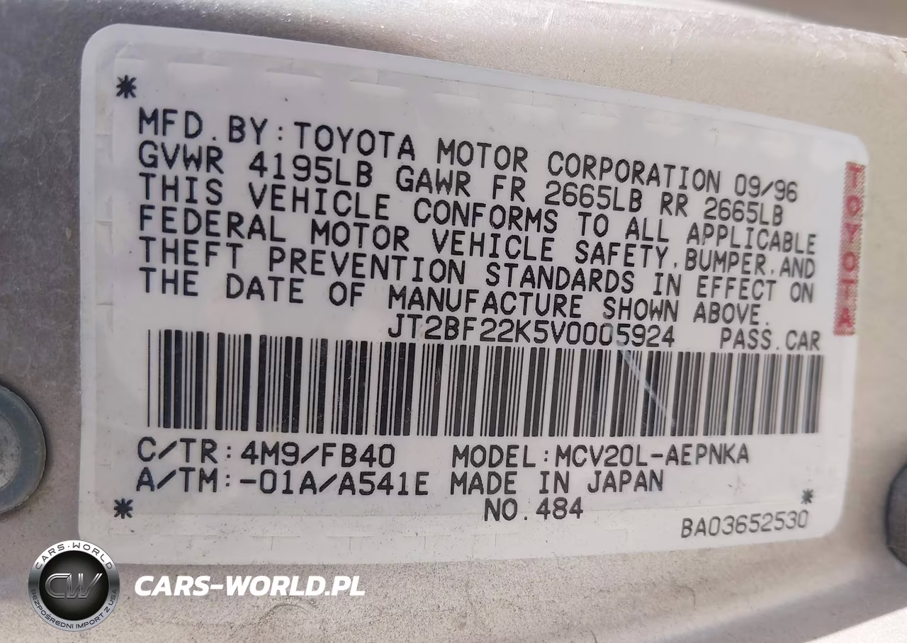 1997 Toyota Camry Le V6 VIN:JT2BF22K5V0005924 - 9