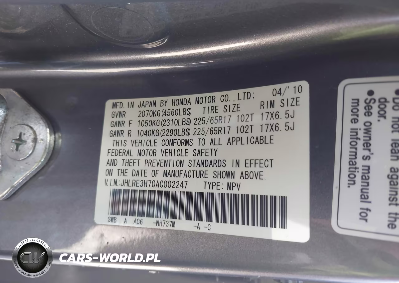 2010 Honda Cr-V Ex-L VIN:JHLRE3H70AC002247 - 9