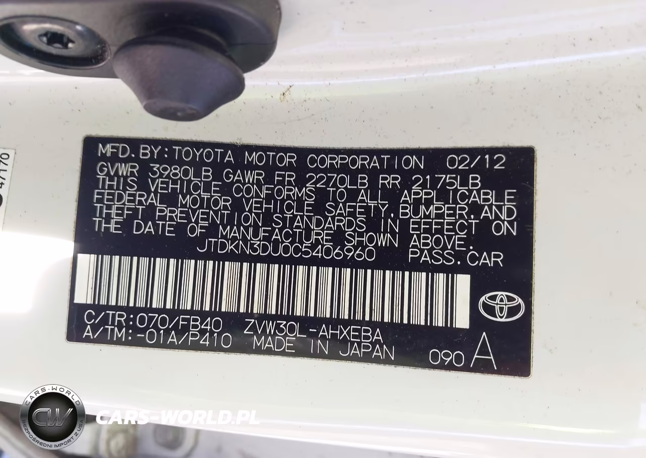 2012 Toyota Prius Two VIN:JTDKN3DU0C5406960 - 9