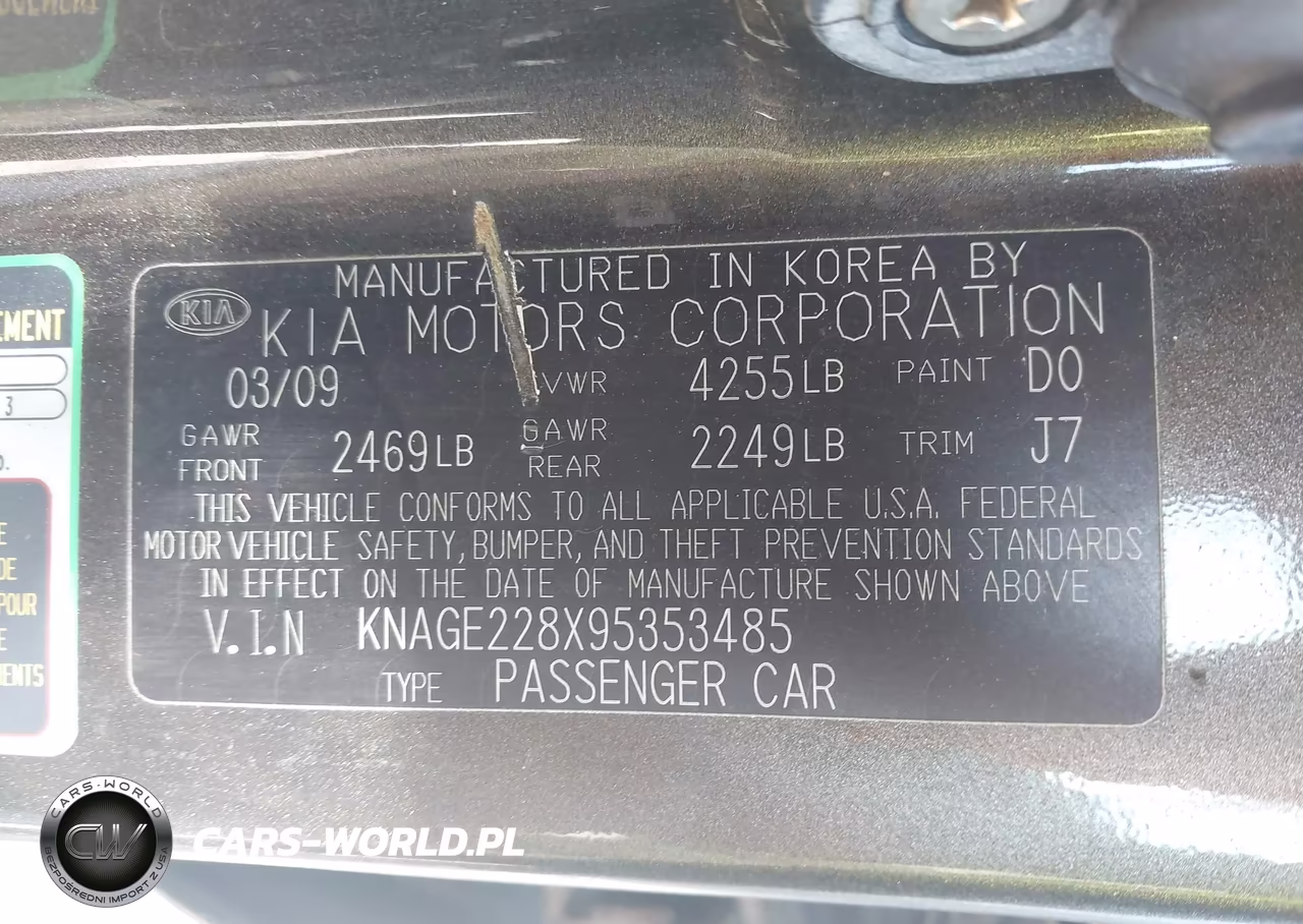 2009 Kia Optima Lx VIN:KNAGE228X95353485 - 9