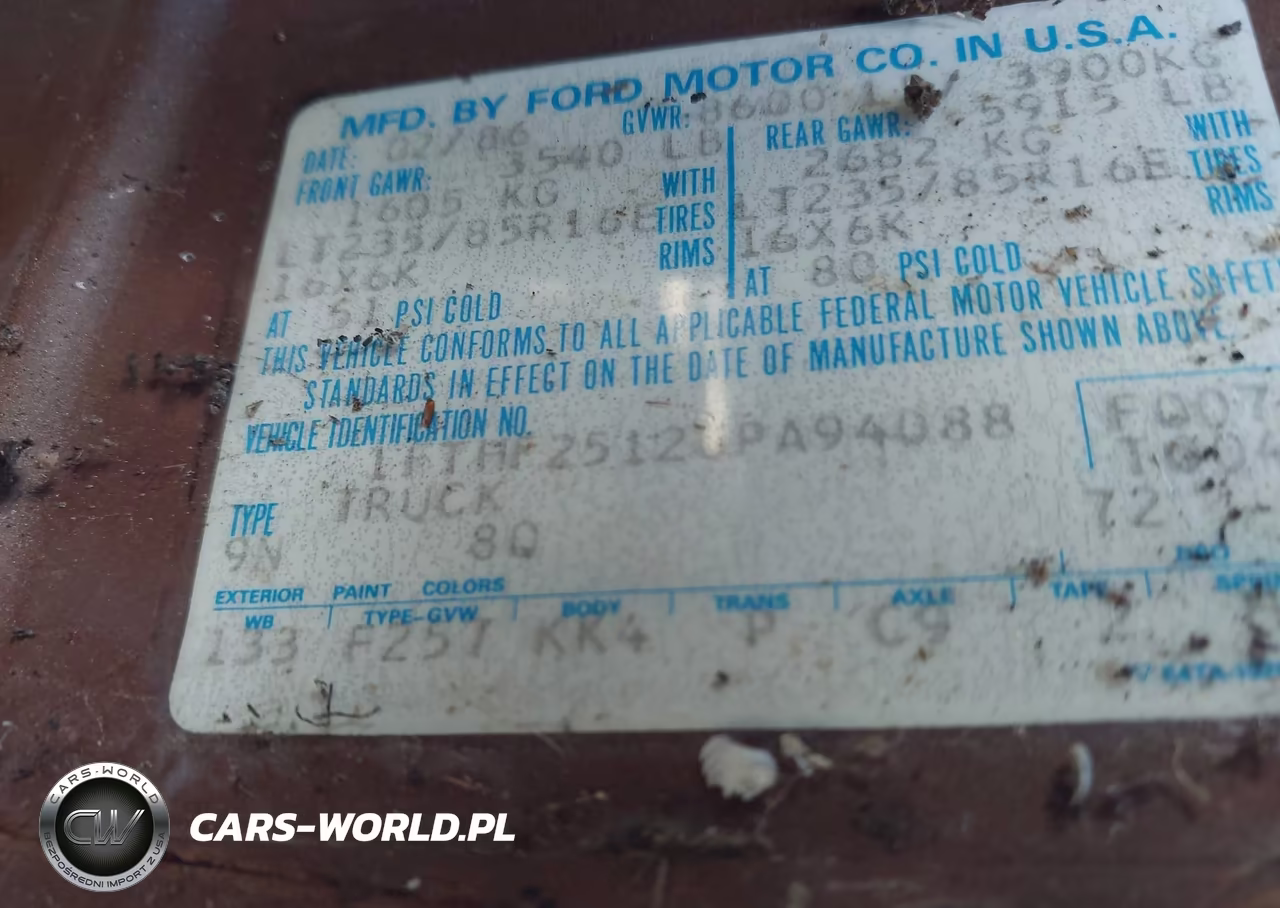 1986 Ford F250 VIN:1FTHF2512GPA94088 - 9