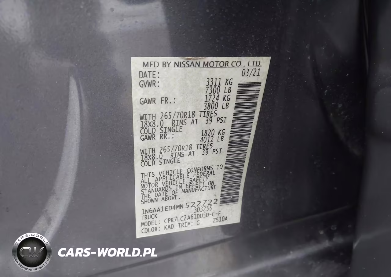 2021 Nissan Titan Sv 4X4 VIN:1N6AA1ED4MN522722 - 9