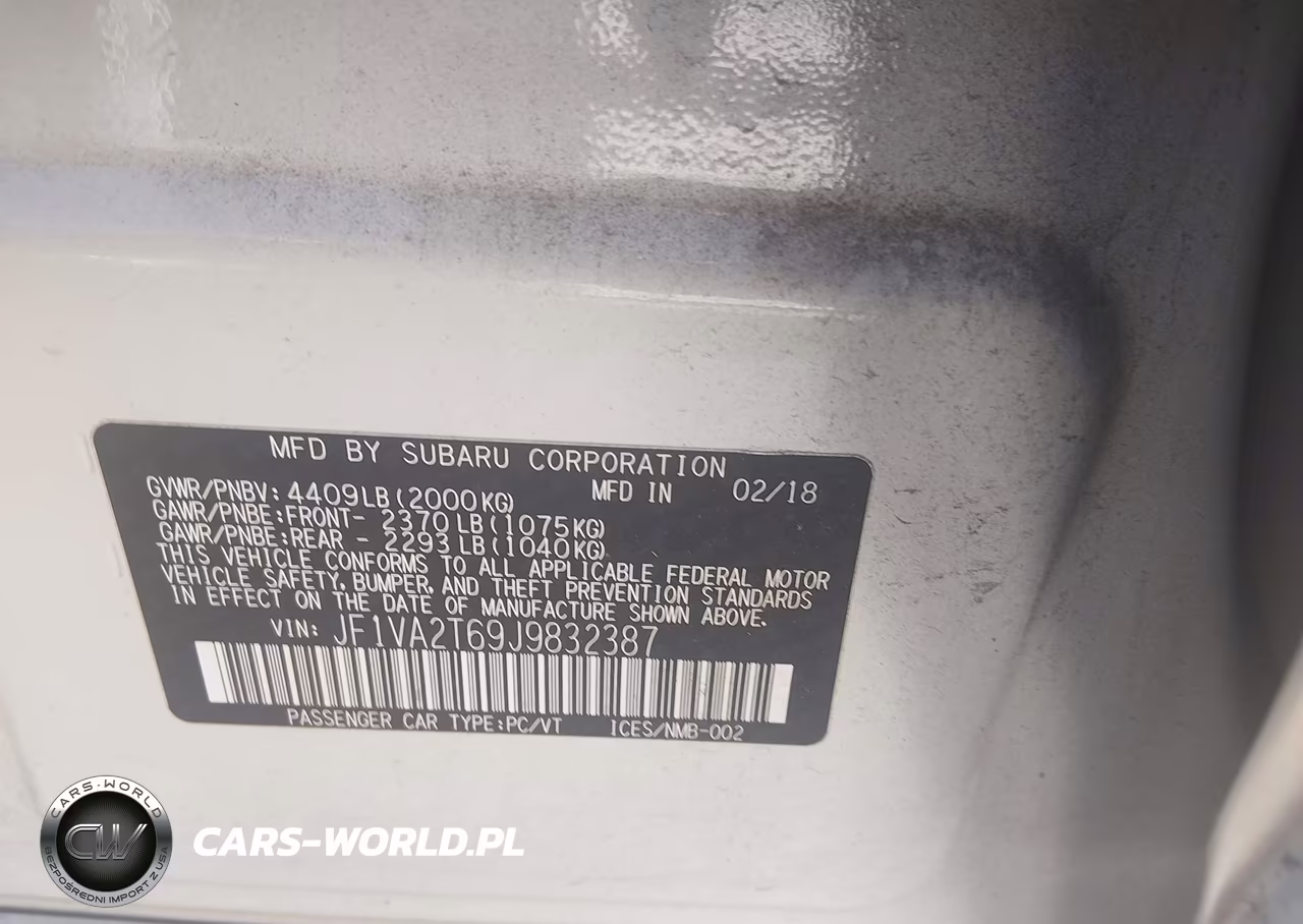 2018 Subaru Wrx Sti Limited VIN:JF1VA2T69J9832387 - 9