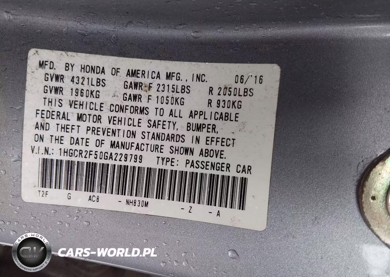 2016 Honda Accord Sport VIN:1HGCR2F50GA229799 - 9