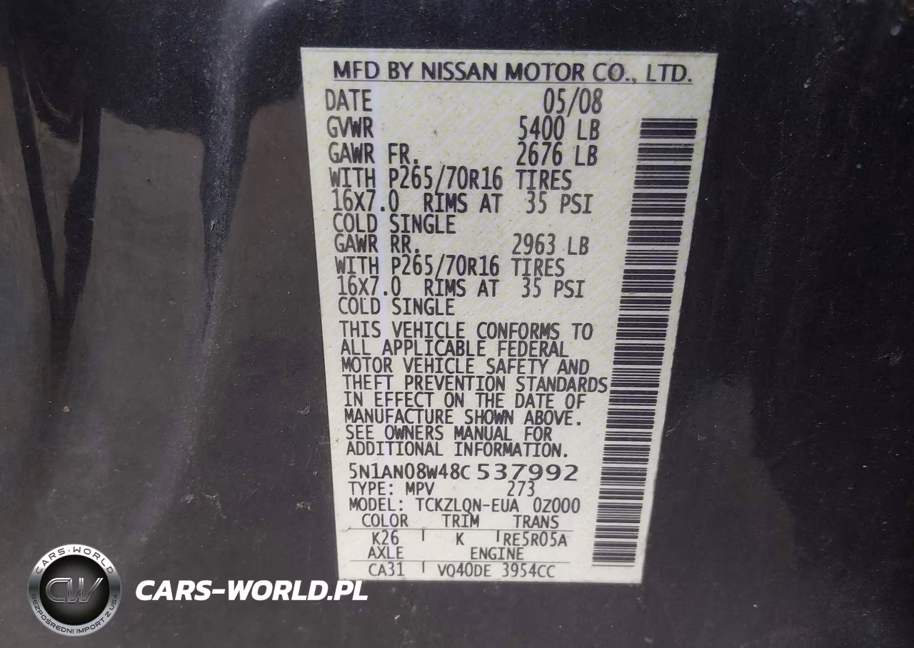 2008 Nissan Xterra X VIN:5N1AN08W48C537992 - 9
