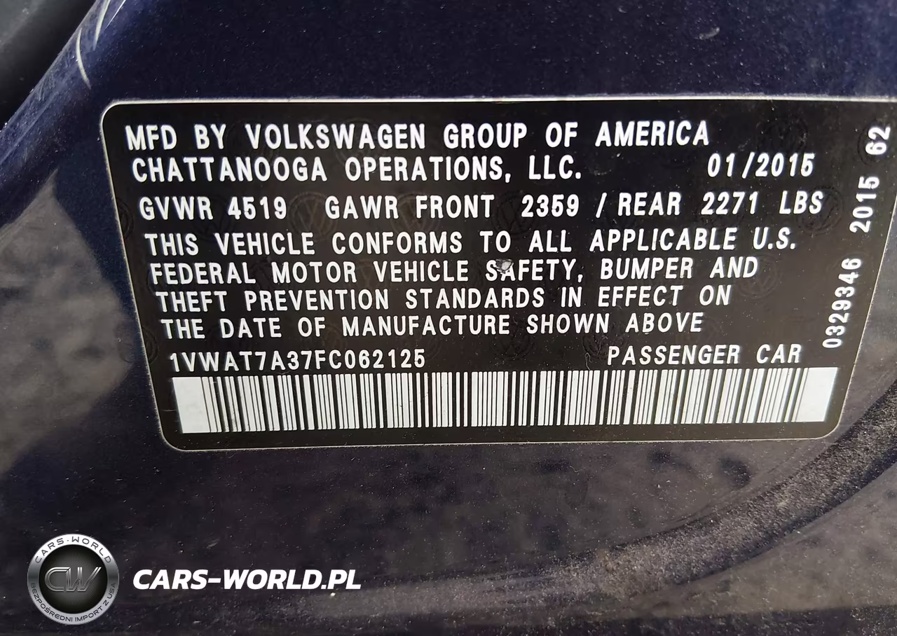 2015 Volkswagen Passat 1.8T Wolfsburg Edition VIN:1VWAT7A37FC062125 - 8