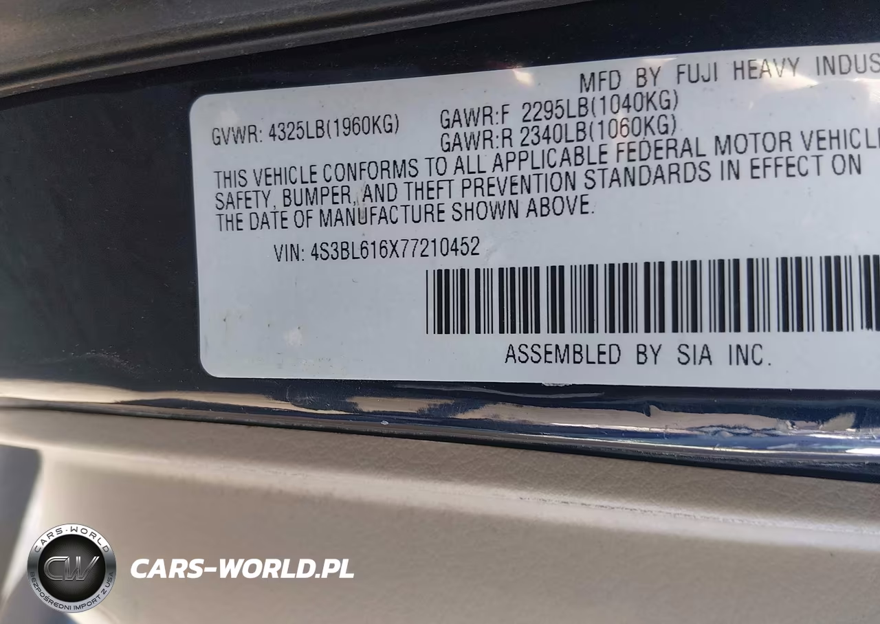 2007 Subaru Legacy 2.5I VIN:4S3BL616X77210452 - 9